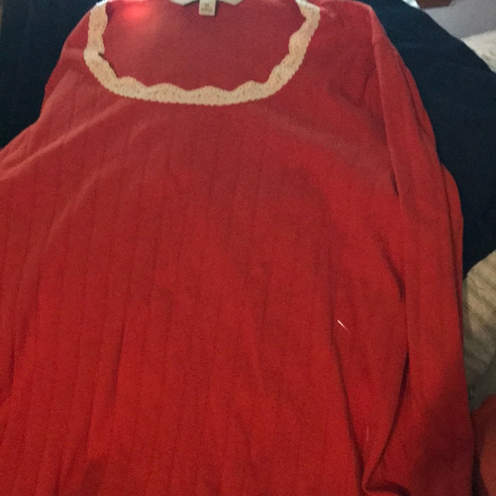 Red Long Sleeve Top with White Trim